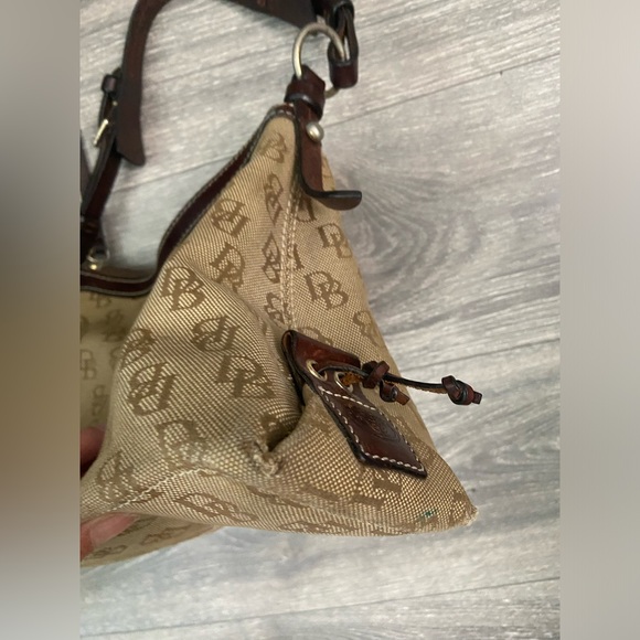 Dooney Bourke logo Tan & Brown Shoulder Purse with Brown Leather Trims Handbag - Picture 13 of 16